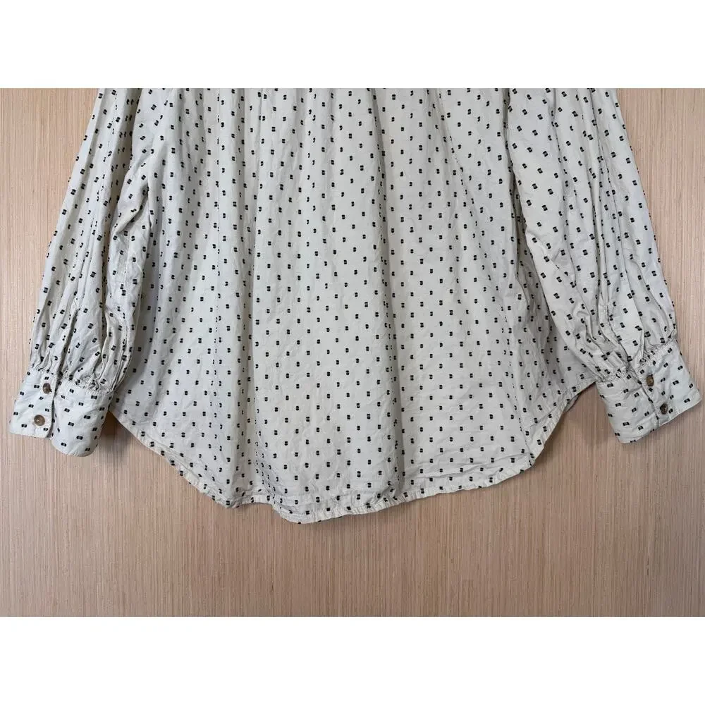 Old Navy Puff Sleeve Black Clip Dot Henley Blouse Size XXL Cream 100% Cotton